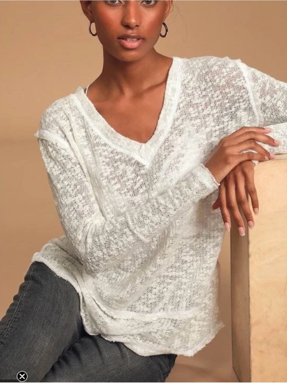Free People Ocean Air Hacci Long Sleeves White oversized XS